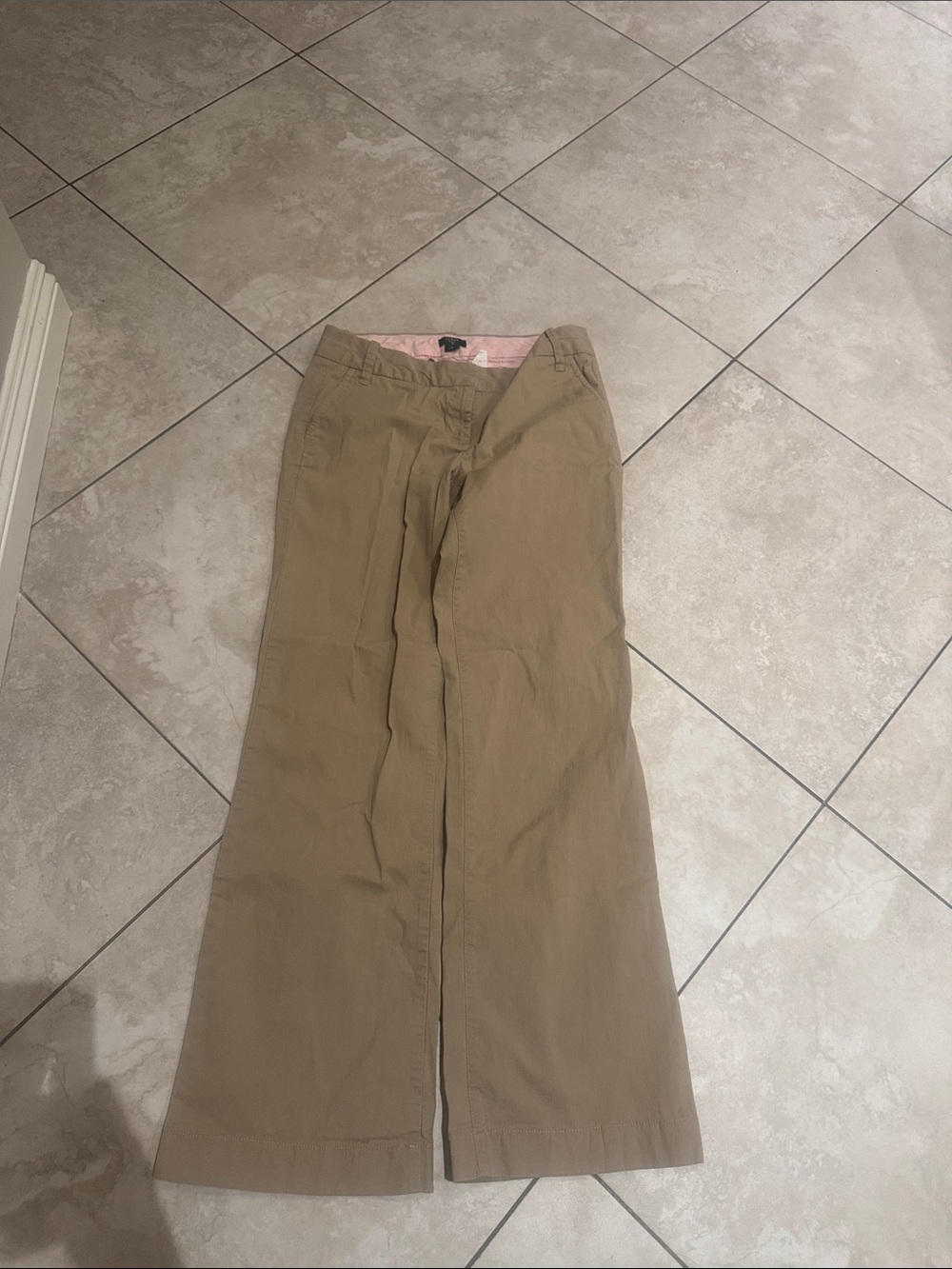 J. Crew Women's Tan Boot Cut Pants with Pink Waistband